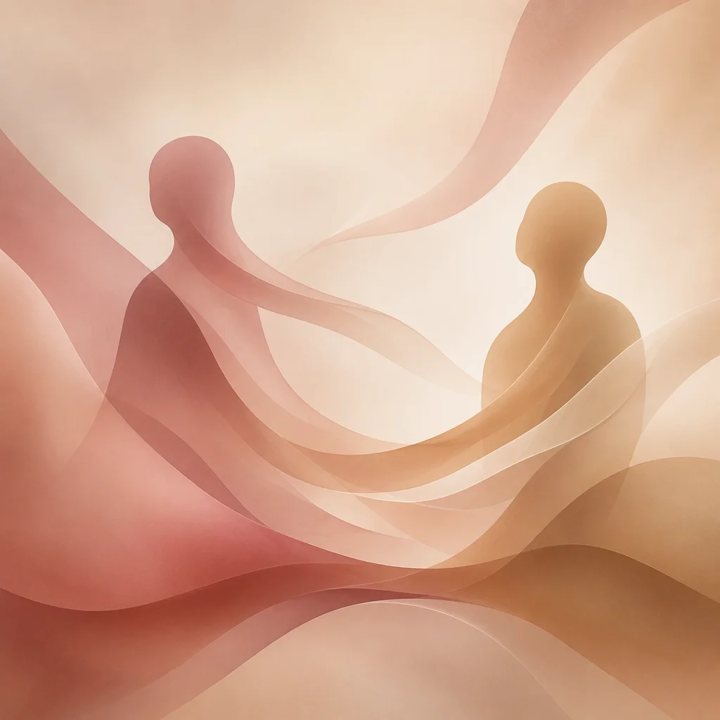 Abstract ribbons showing emotional distance and closeness in don't ask, don't tell relationships