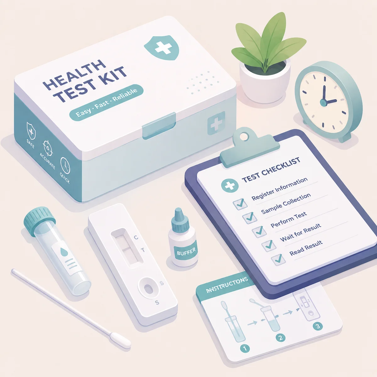 Medical testing kit with checklist representing STI testing