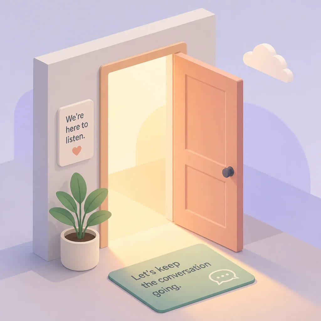 Open door with warm light symbolizing ongoing conversation