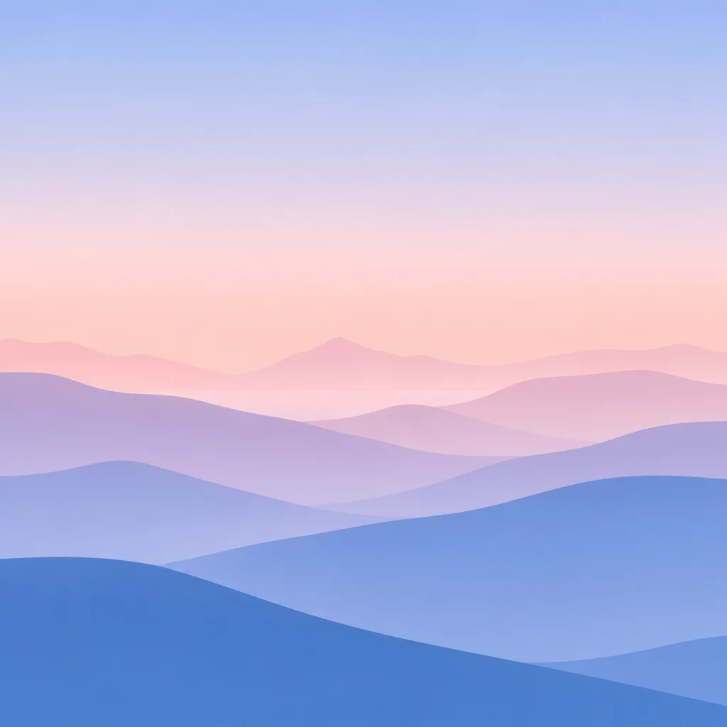 Layered pastel gradient hills receding into a hazy horizon