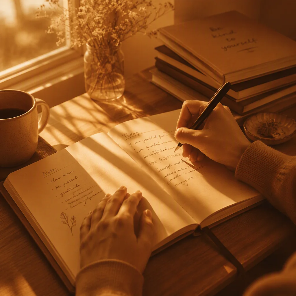 A person writing in a journal while reflecting on a relationship agreement