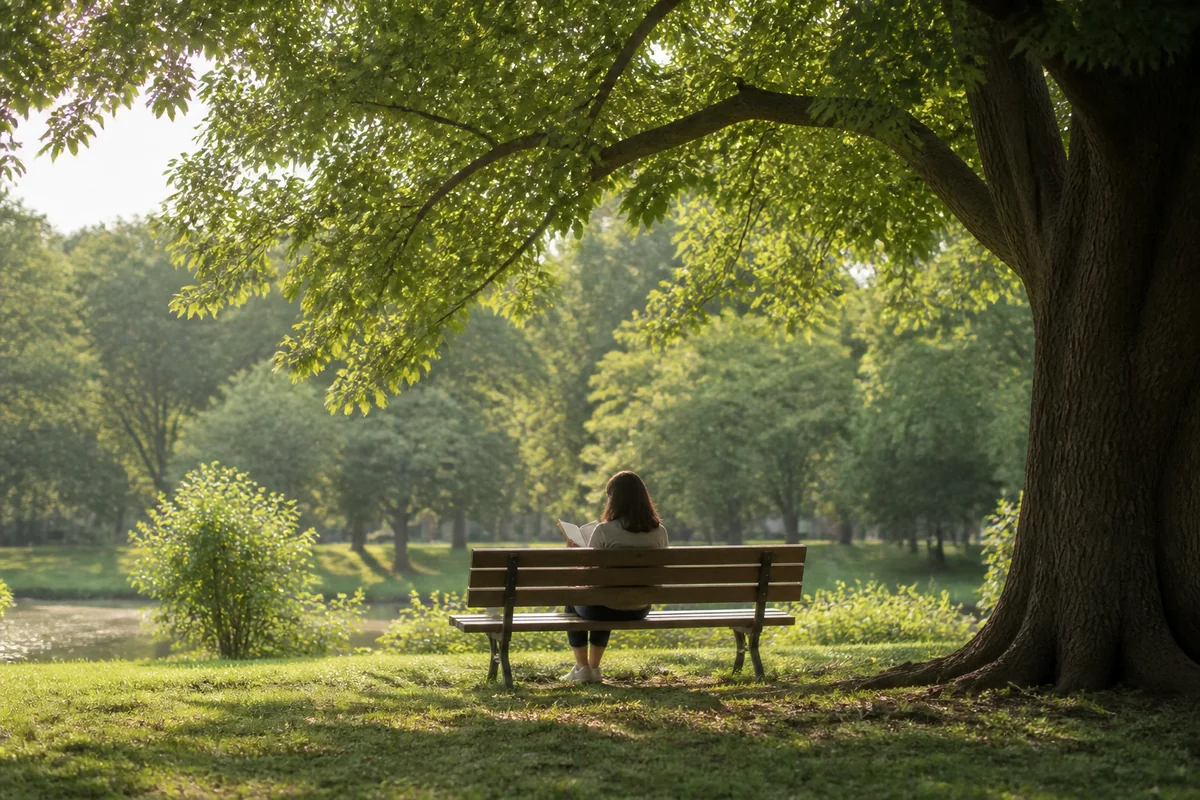 A person reading alone on a bench choosing their own path
