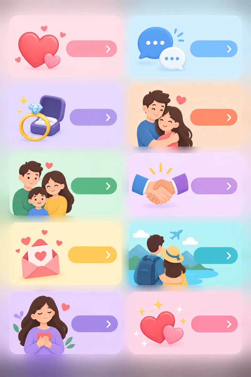 Grid menu of relationship categories used in a relationship smorgasbord