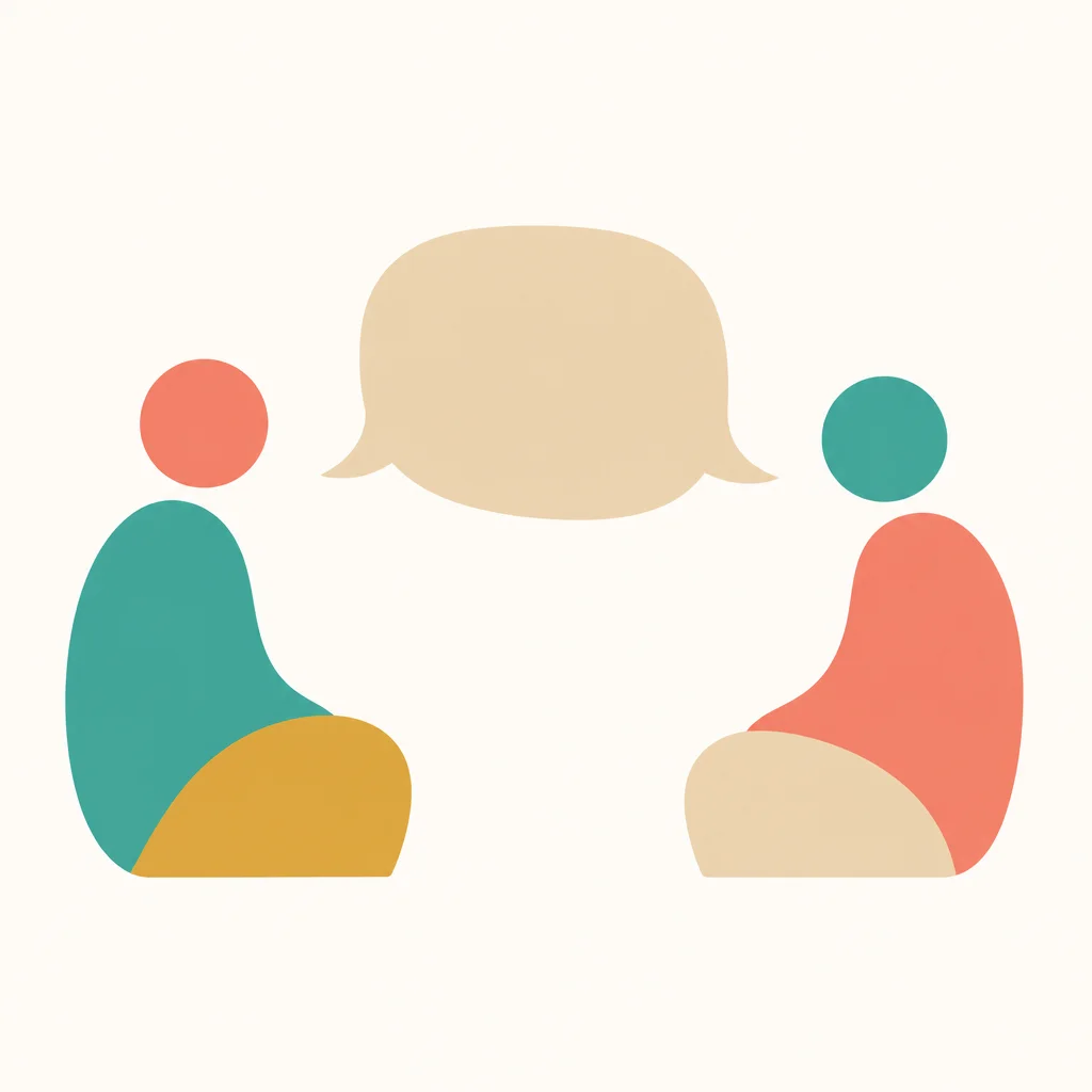 Flat vector of two figures with a speech shape between them representing asking for reassurance