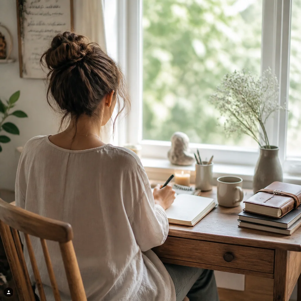 A person journaling by a window while reflecting on their attachment patterns
