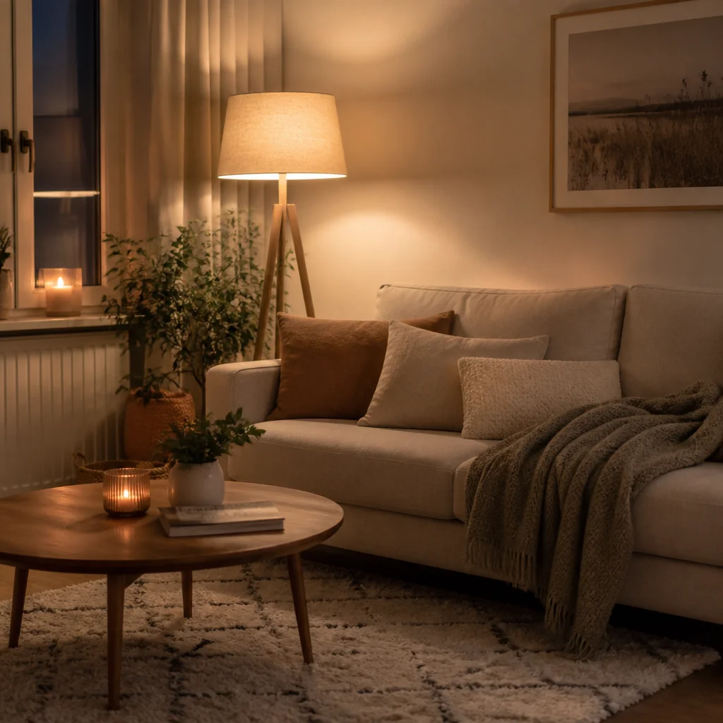 A quiet, cozy living room representing a safe emotional space