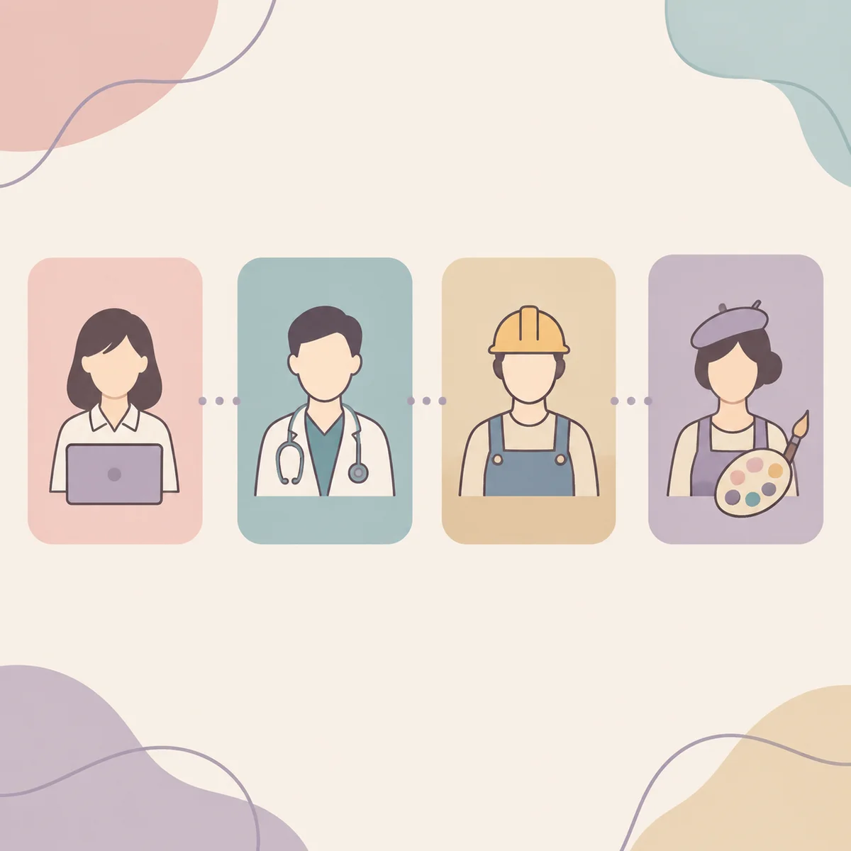Flat vector cards showing distinct caregiving roles in a polyamorous co-parenting plan