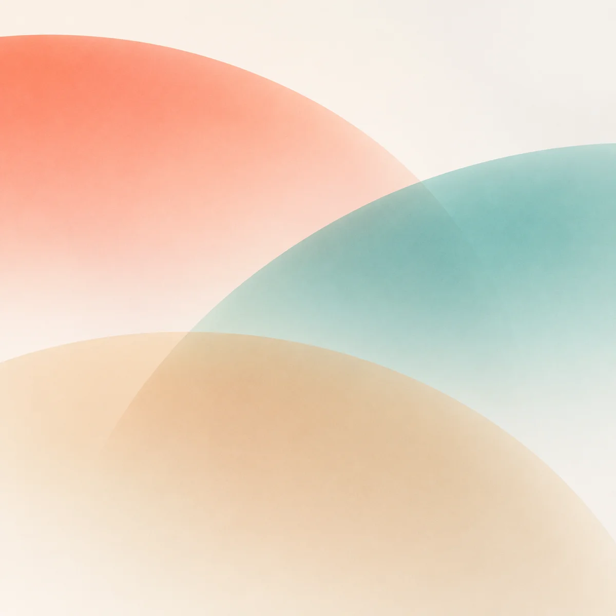 Three overlapping gradient arcs in coral, teal and sand