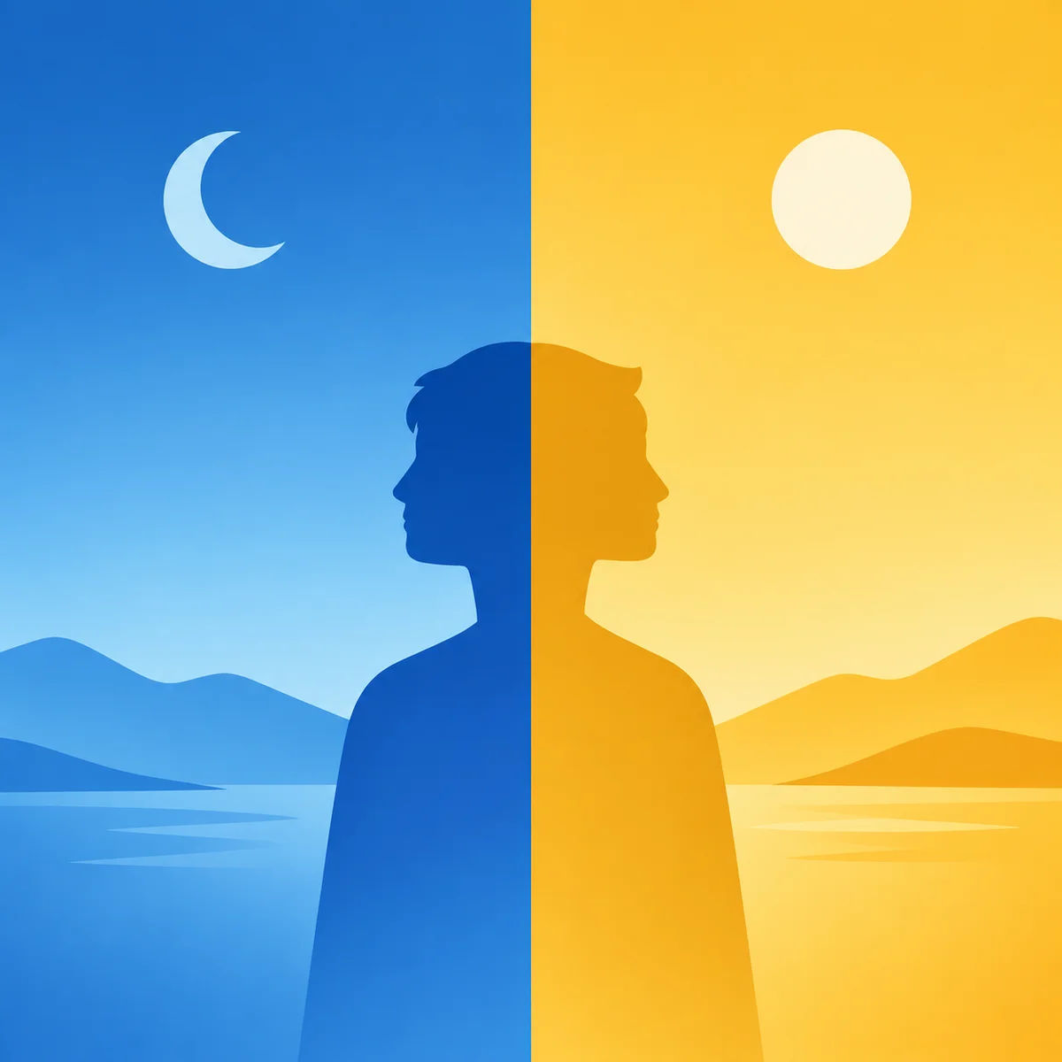A vertical gradient split between cool blue and warm gold