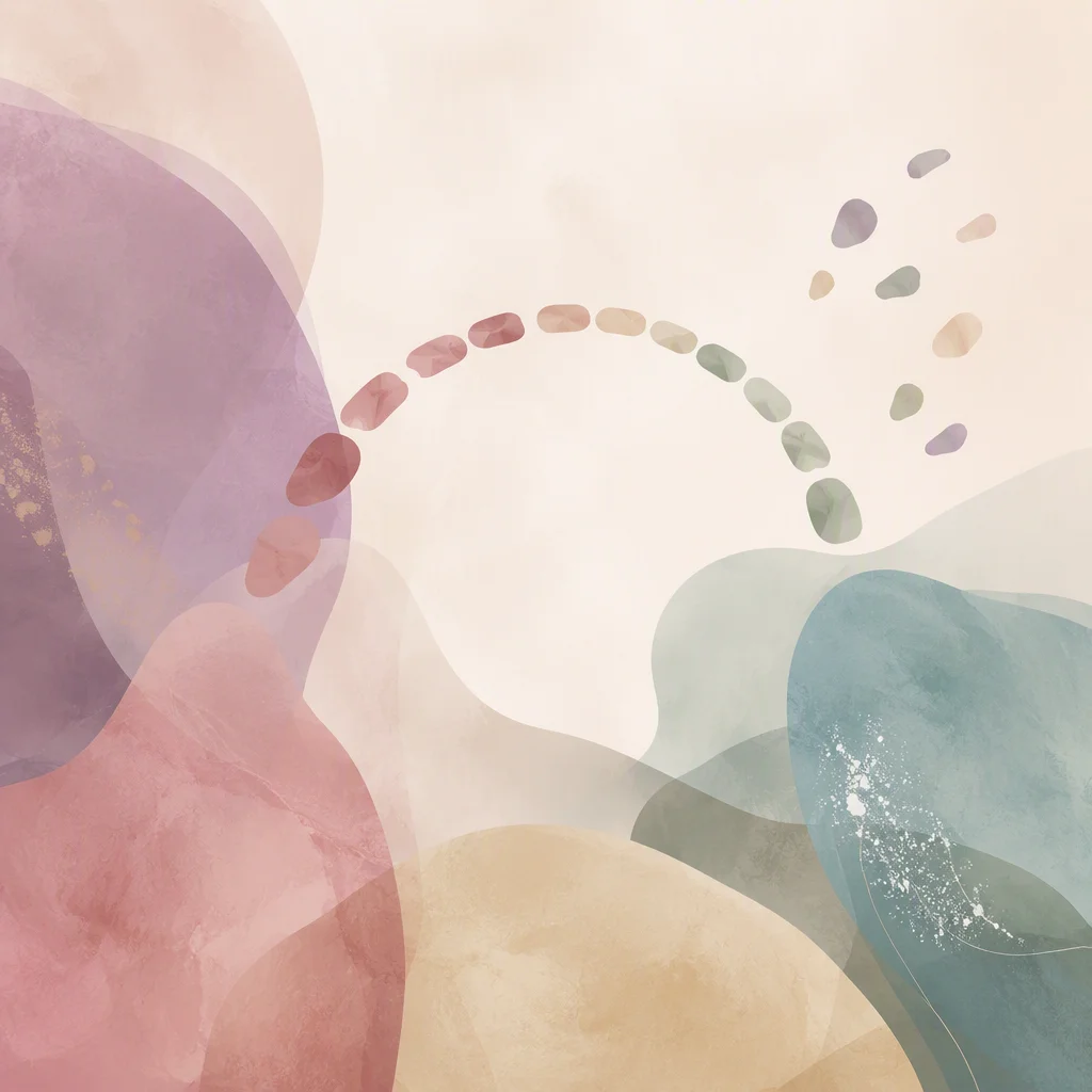 Soft abstract illustration of a partly built arc of small segments crossing between two forms, representing gradual trust building