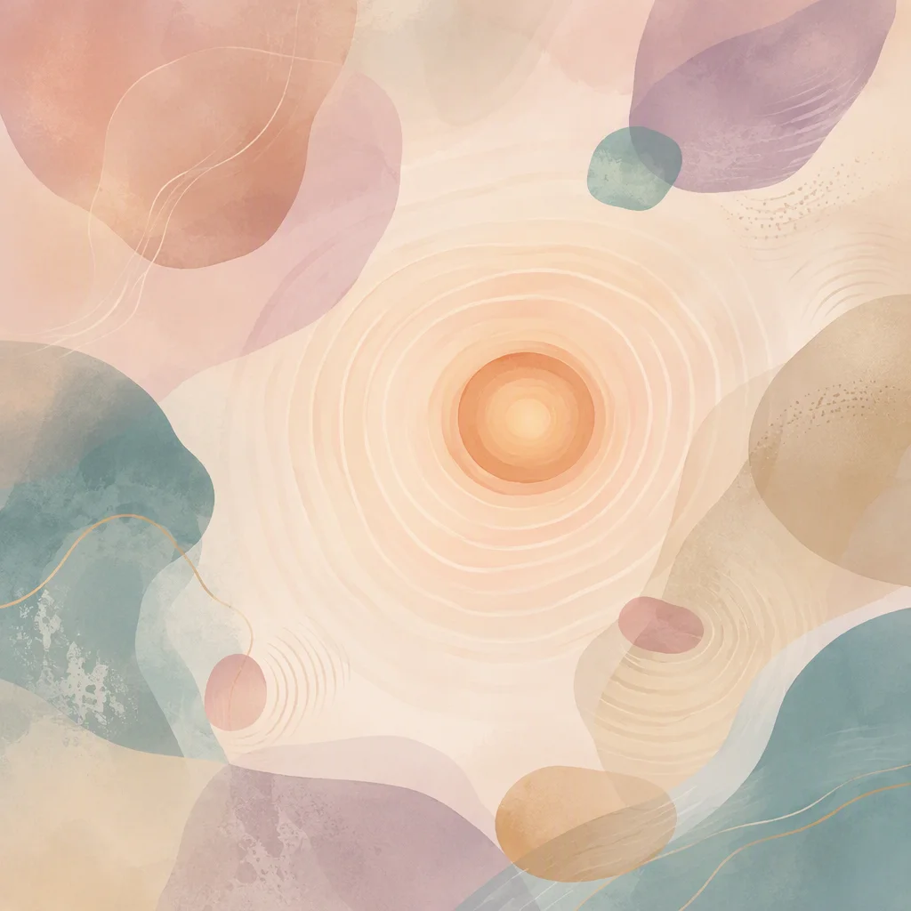 Soft abstract illustration of a warm circular core with concentric ripples reaching smaller forms at different distances, representing intimacy radiating across a relationship network