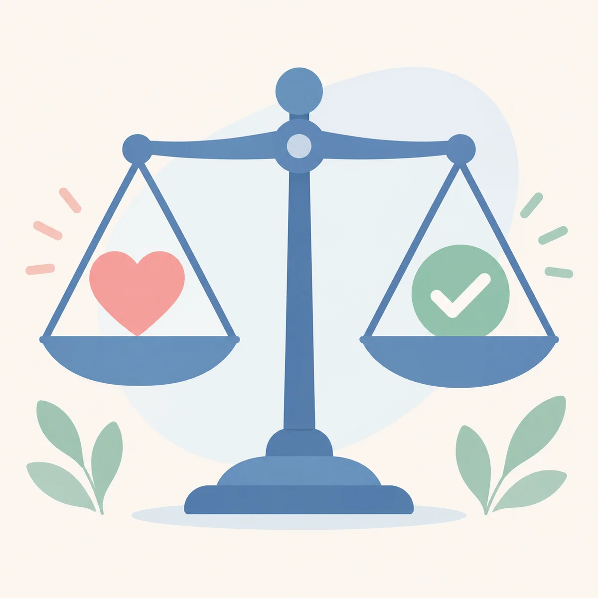 Flat vector illustration of a scale balancing a heart and a checkmark