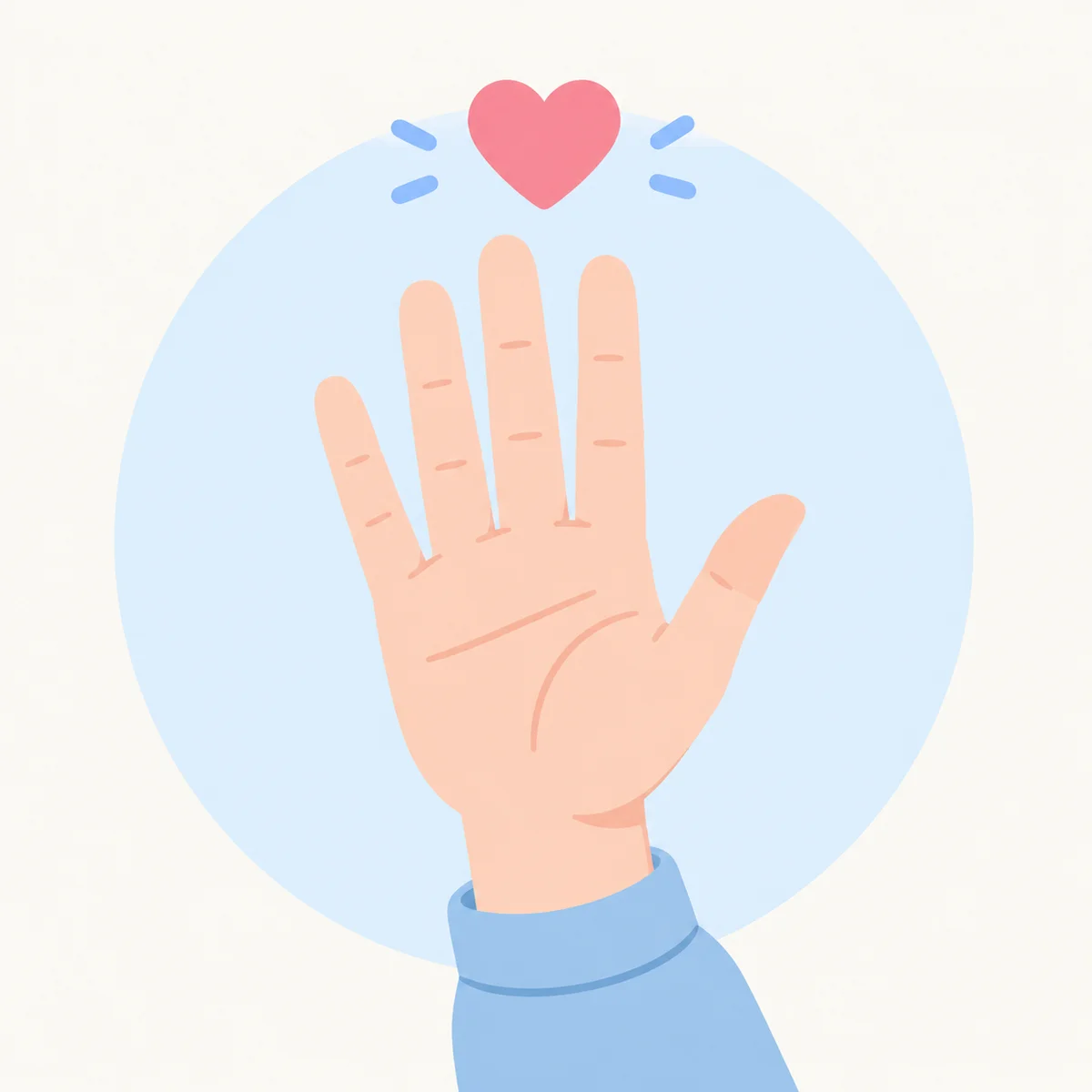 Flat vector illustration of an open palm pause gesture