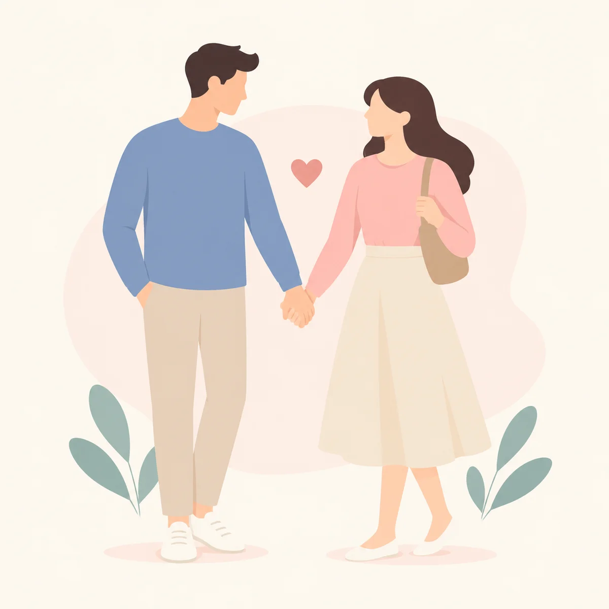 Flat vector illustration of two people holding hands with a heart