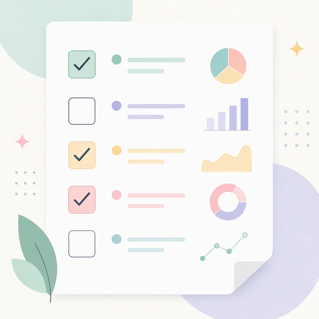 Infographic checklist sheet with several boxes ticked and several left blank