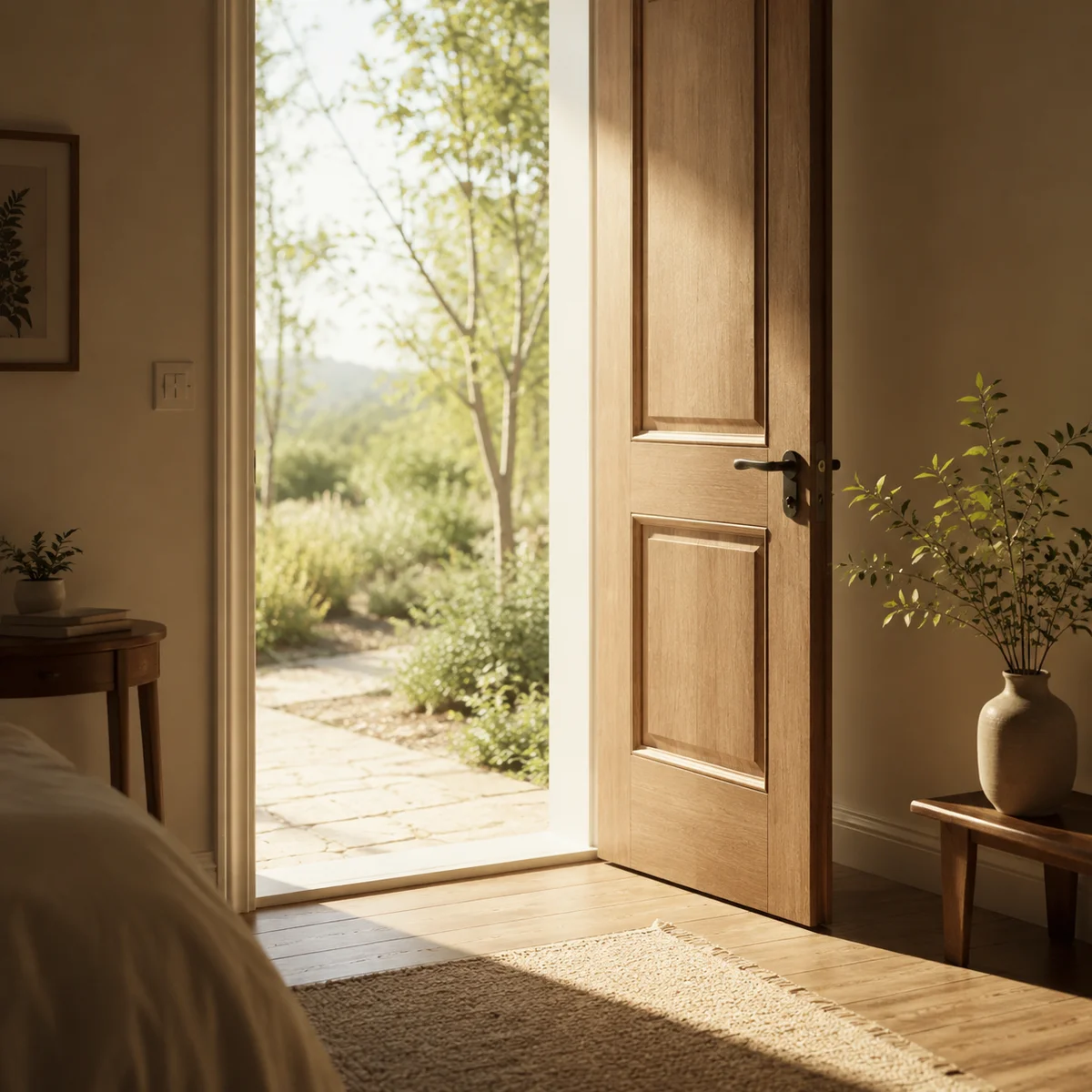 An open doorway with soft light representing the option to leave a relationship that no longer fits