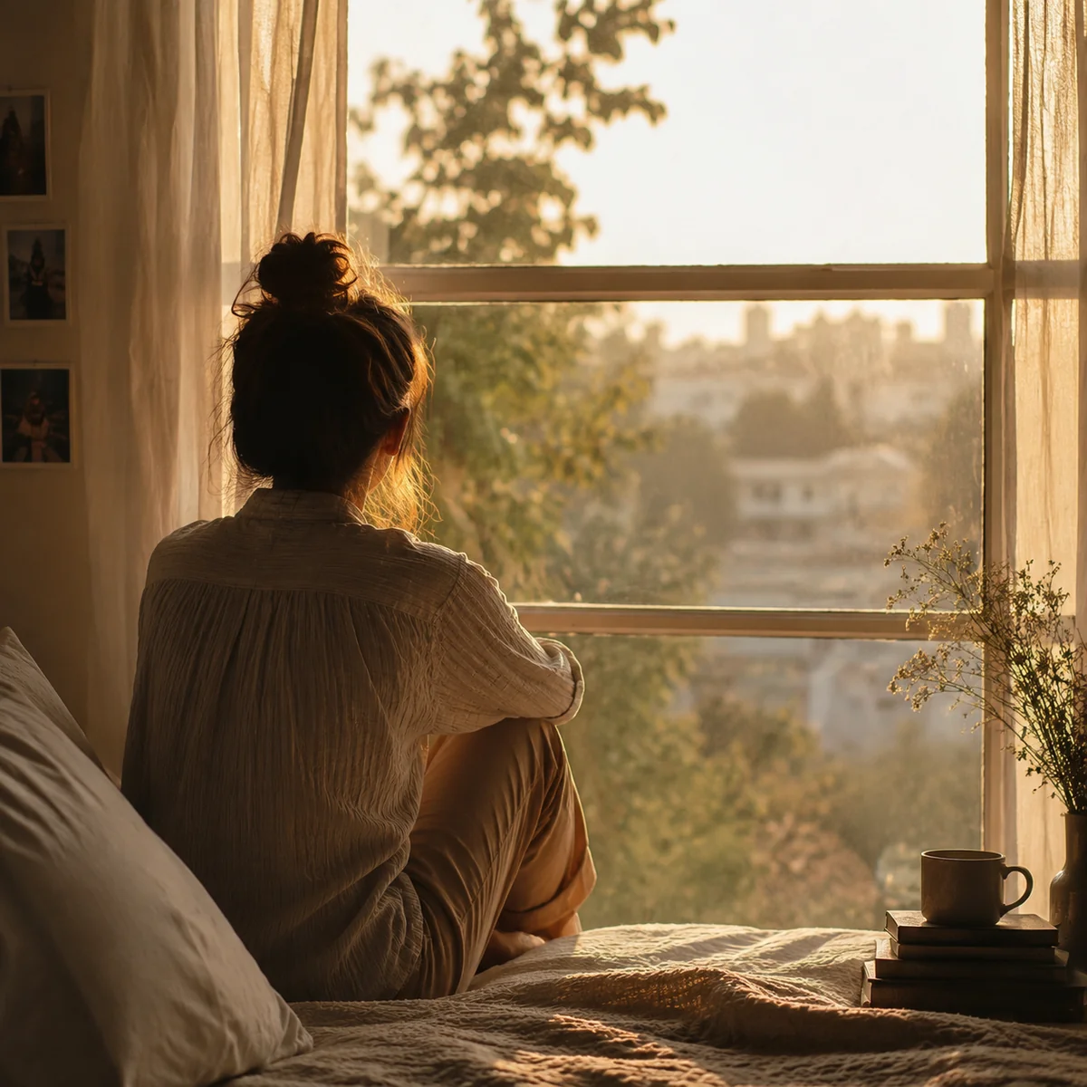 Person seated by a window in warm morning light