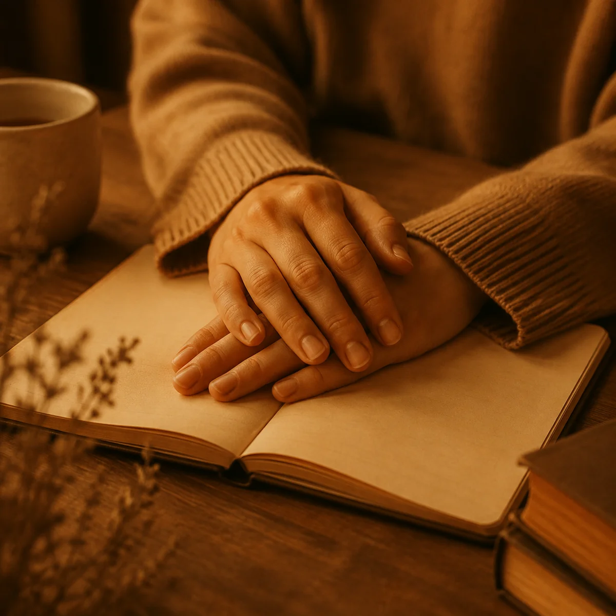 Hands resting on a notebook symbolizing grounding practice