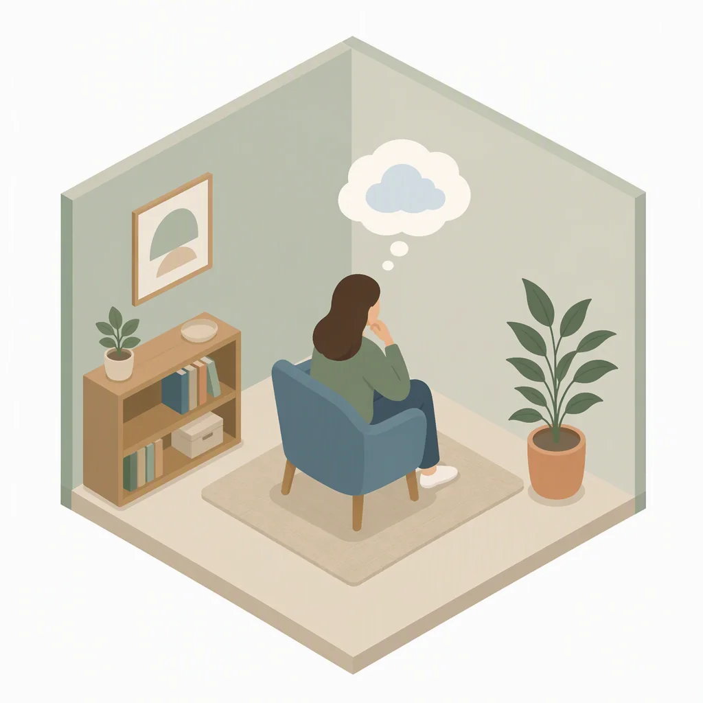 Person with a thought bubble symbolizing naming a fear