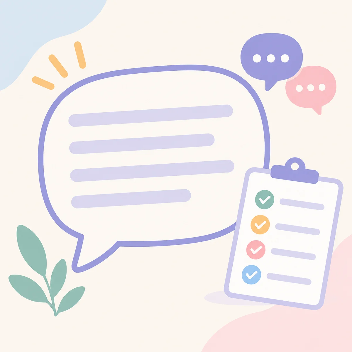 Infographic illustration of a speech bubble template with a checklist