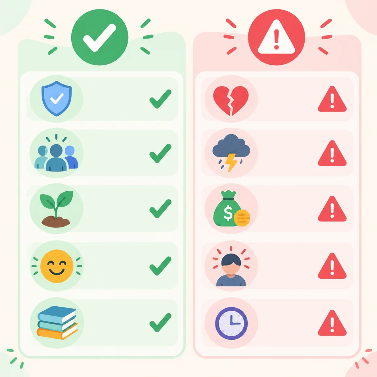 Infographic comparison chart of green flags and warning signs