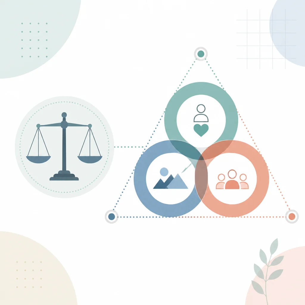 Infographic chart showing a balance scale beside three interlocking rings representing legal recognition of non-monogamous relationships