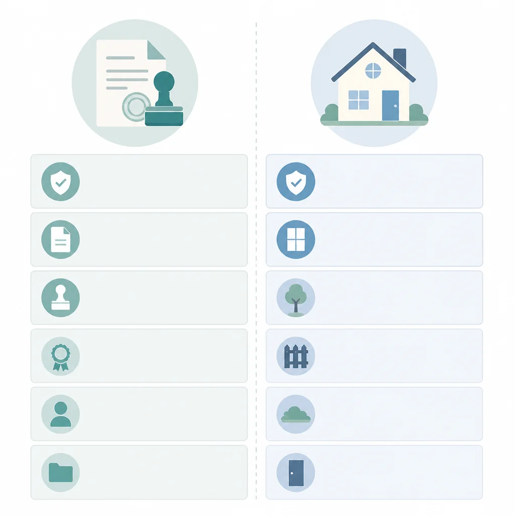Two-column infographic comparing legal recognition documents with household recognition icons