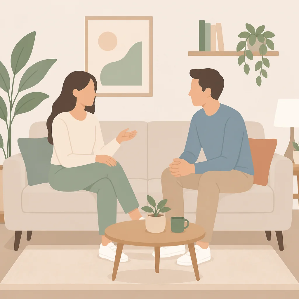 Two people talking calmly about what polyamory might mean for them