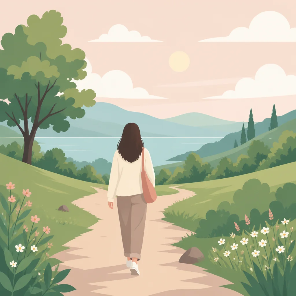 A person walking a peaceful path after reflecting on polyamory