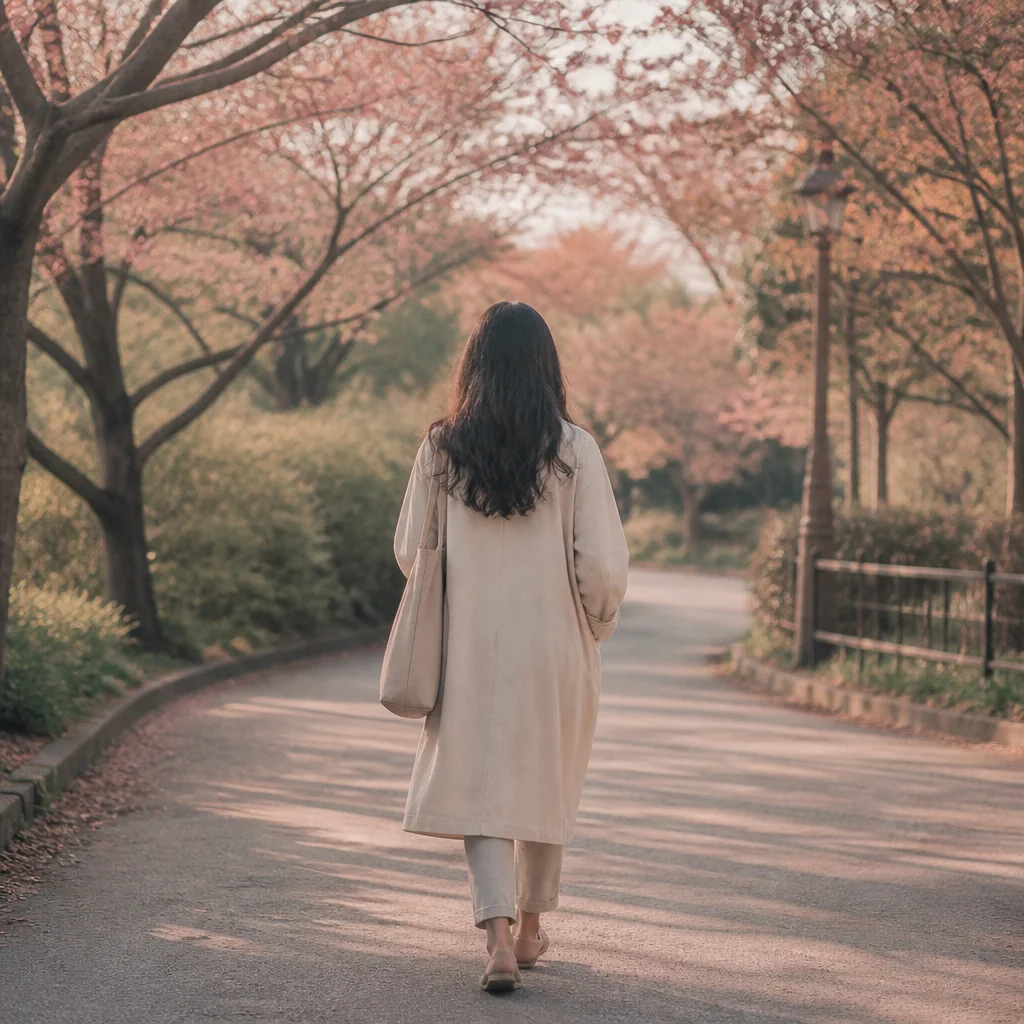 A person walking a quiet path, illustrating self-soothing in motion