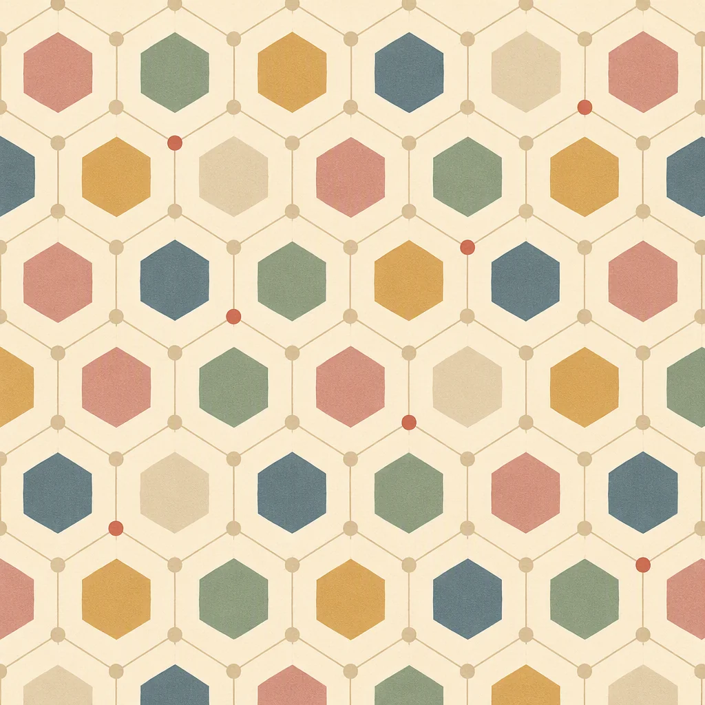 Geometric pattern of a hexagonal lattice with a few highlighted nodes in coral, representing who needs to know what