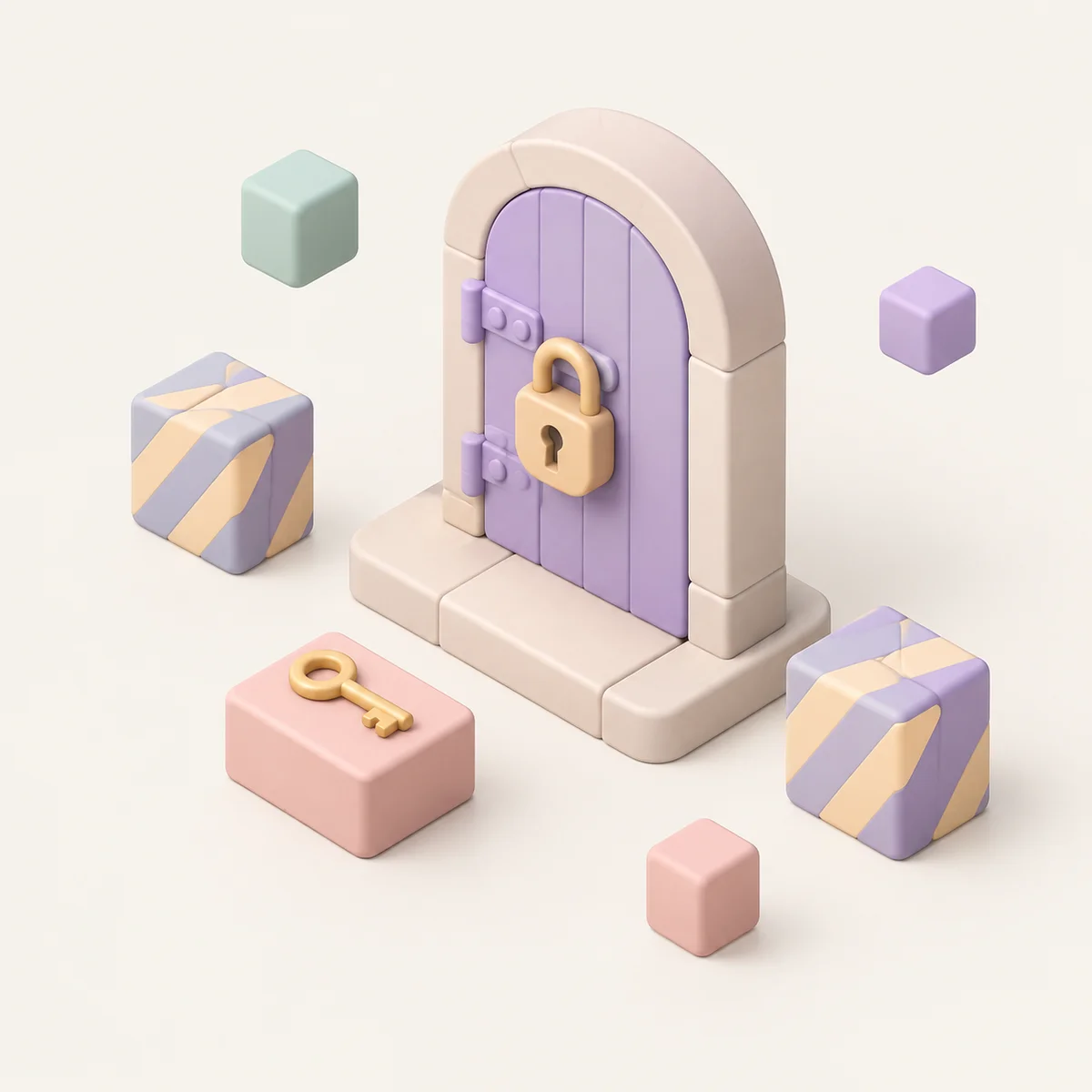 Isometric locked door with a key and a few barrier cubes