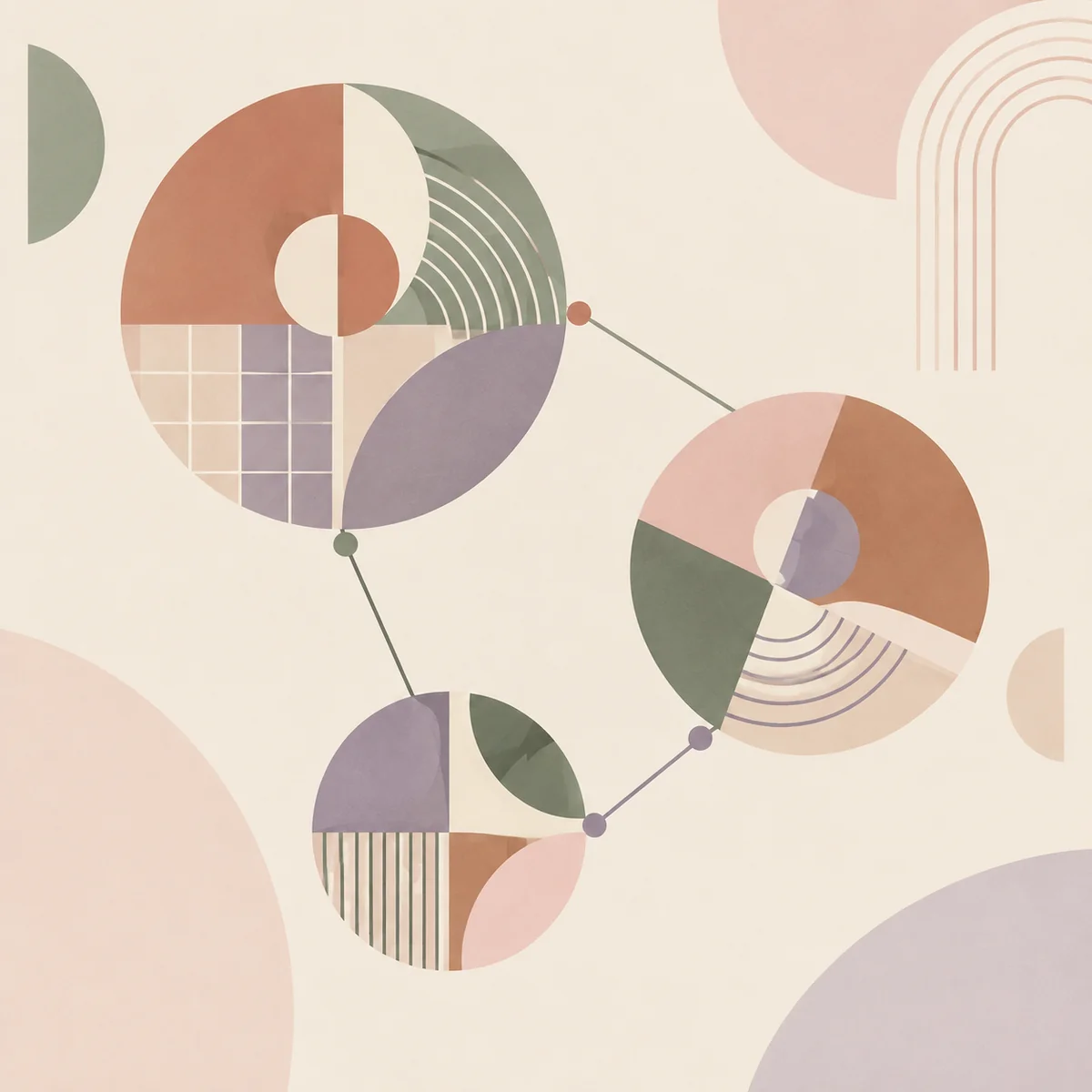 Three interlocking geometric shapes joined by lines representing renegotiated relationship agreements