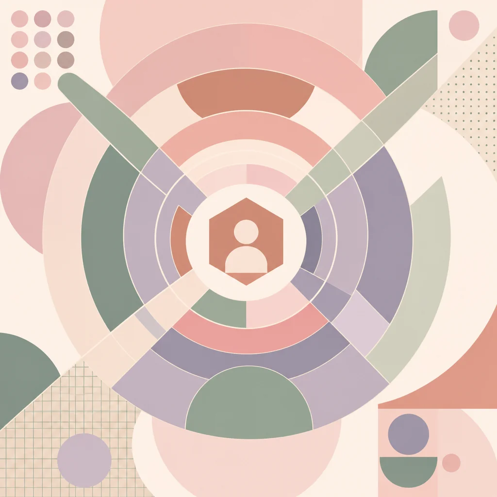 Concentric geometric rings around a central hexagon representing layered support during perimenopause