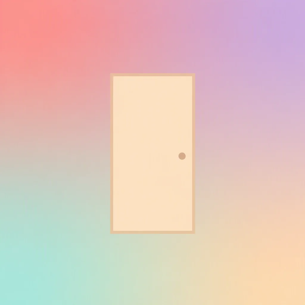 Minimal door shape with a round handle on a pastel gradient background