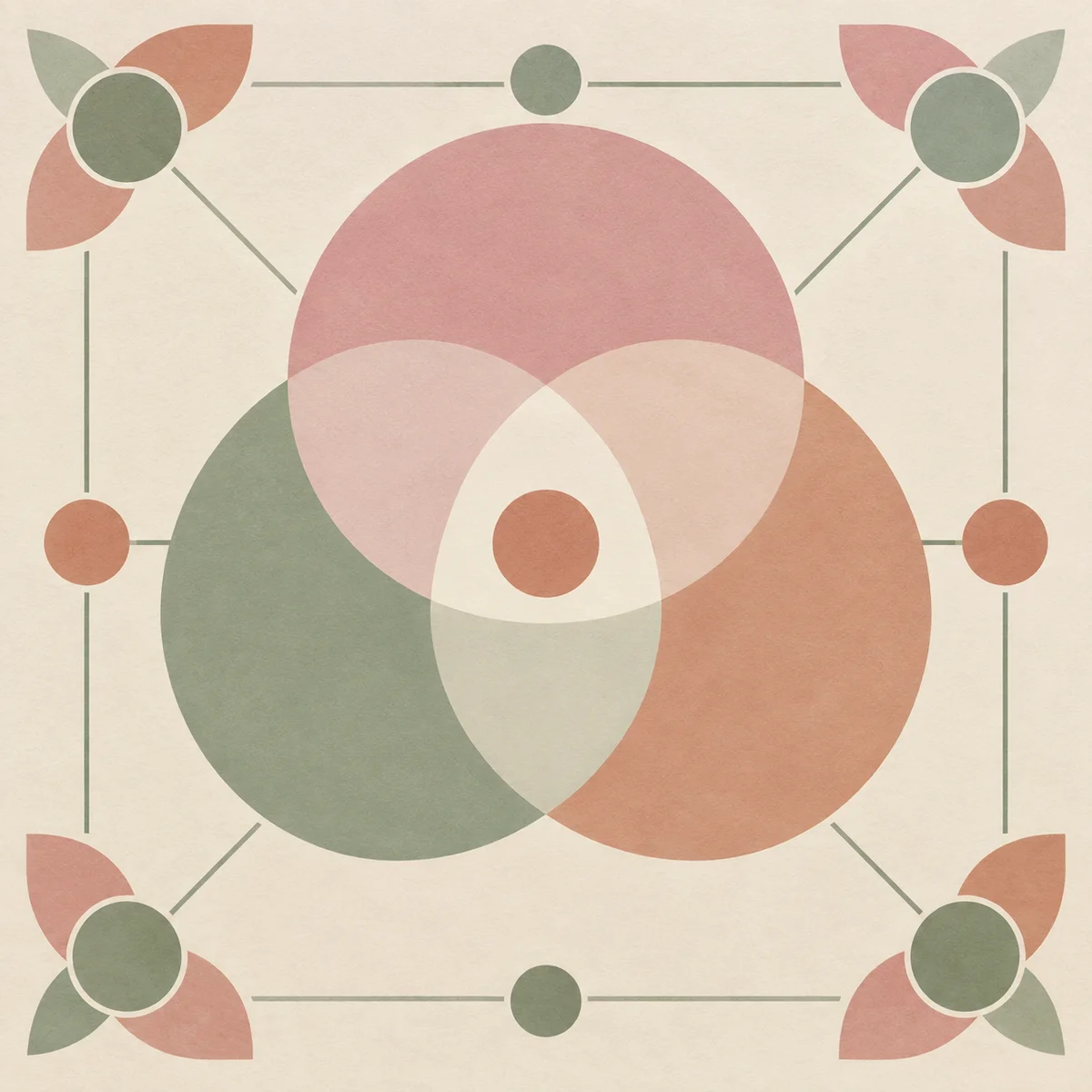 Pregnancy in non-monogamy shown as three interlocking arcs with a small central circle