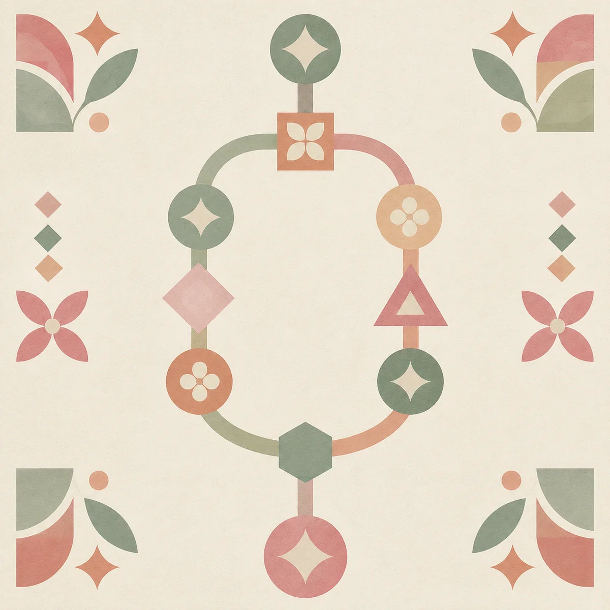 Geometric decision-tree pattern with branching nodes representing pregnancy choices in ENM