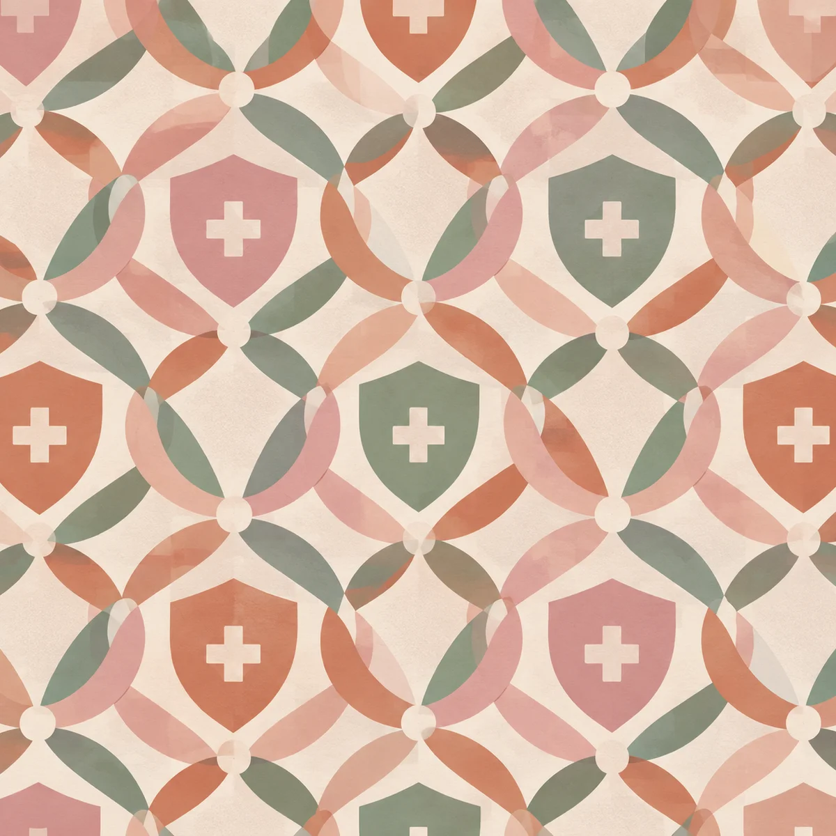 Geometric lattice of overlapping shields representing health agreements across partners