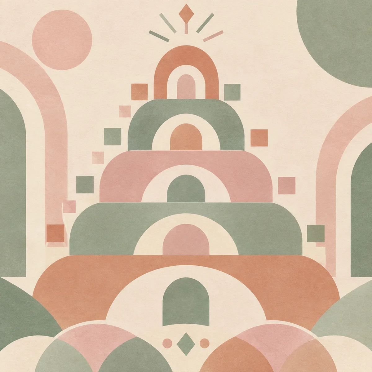 Geometric stacked arches representing layered financial planning for a growing family