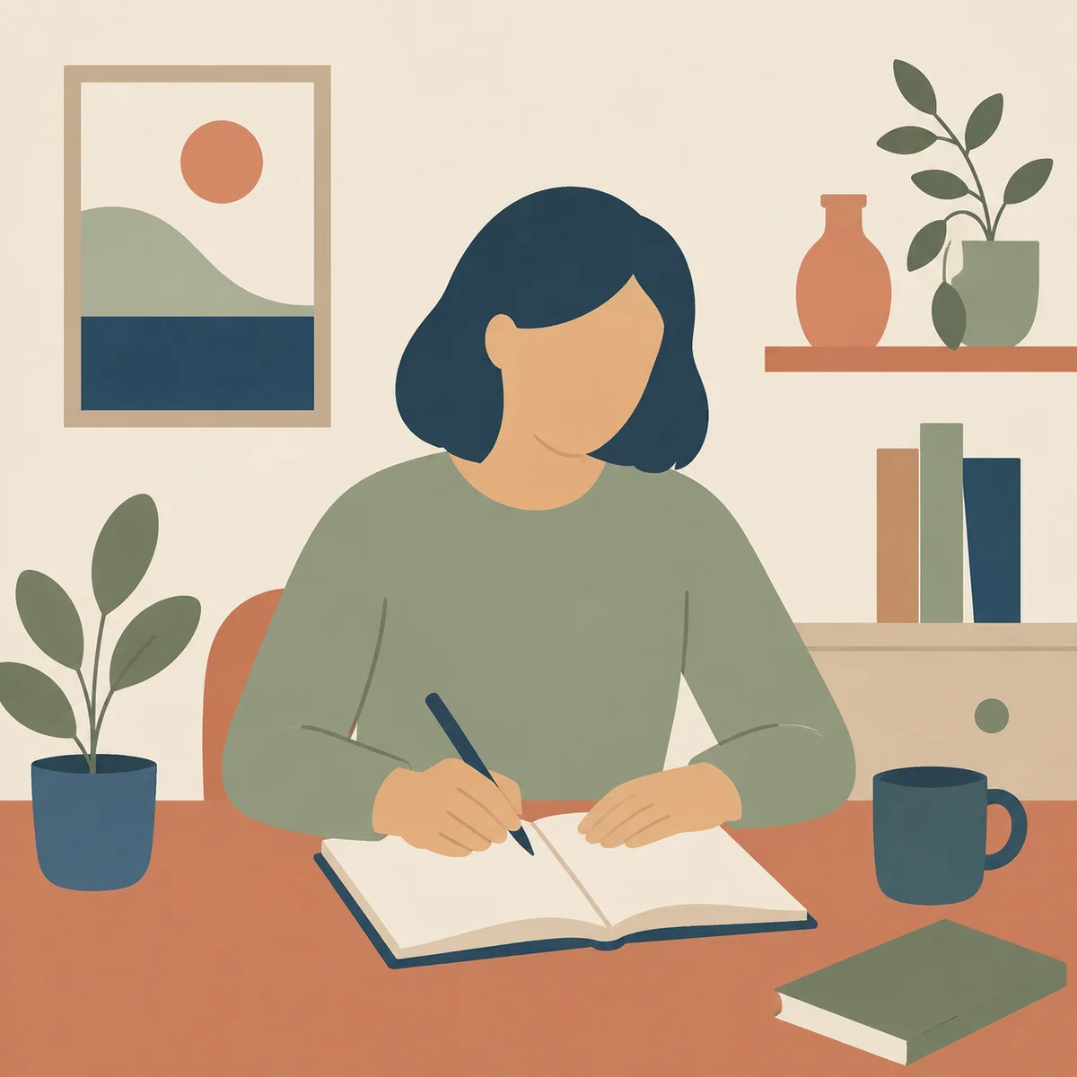 flat vector illustration of a person writing core values in a notebook