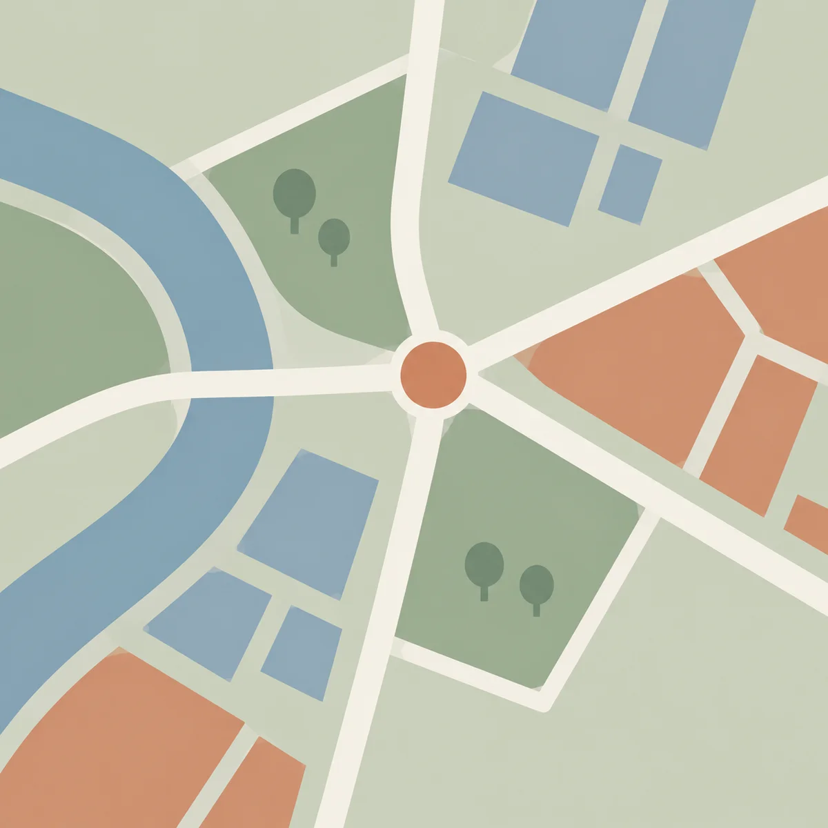 flat vector illustration of a map with one highlighted crossing point