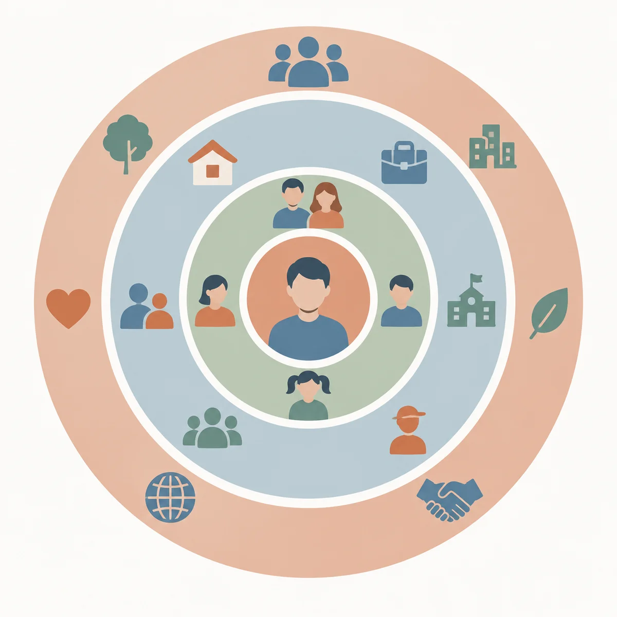 flat vector illustration of concentric circles representing layers of community