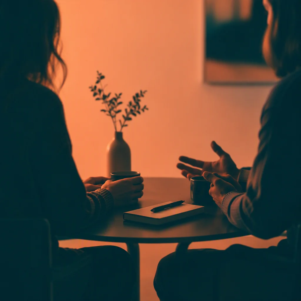 A couple having a calm conversation about relationship boundaries