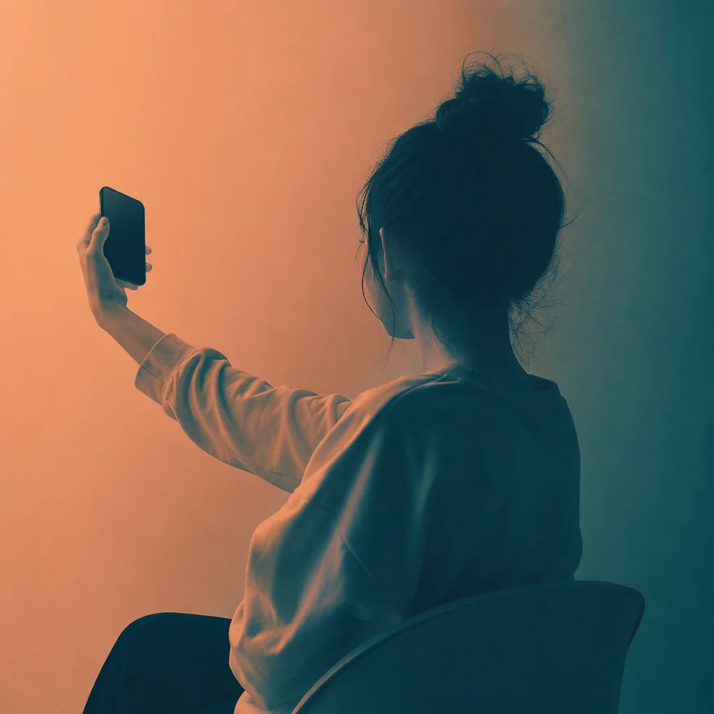 A person reading messages on a phone while considering a new connection
