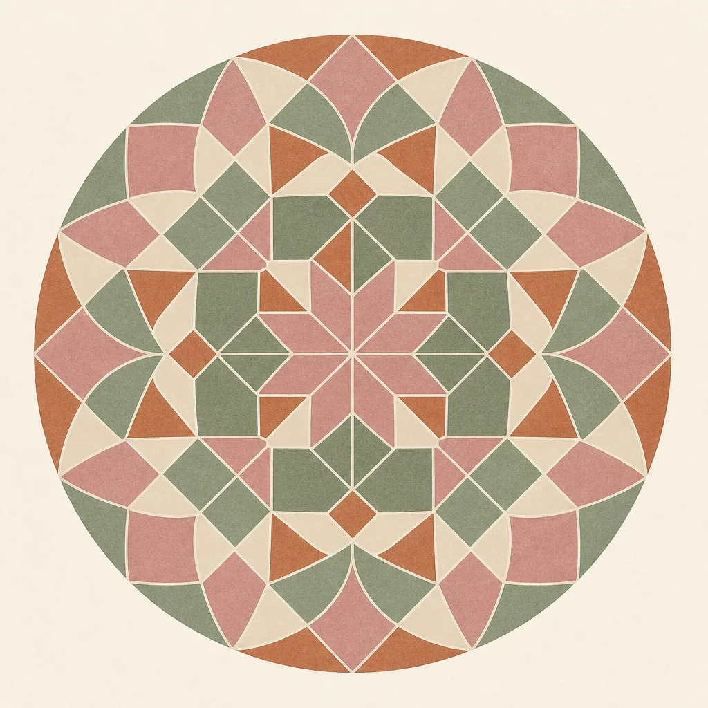 Geometric circle of interlocking tiles representing self-worth in non-monogamy