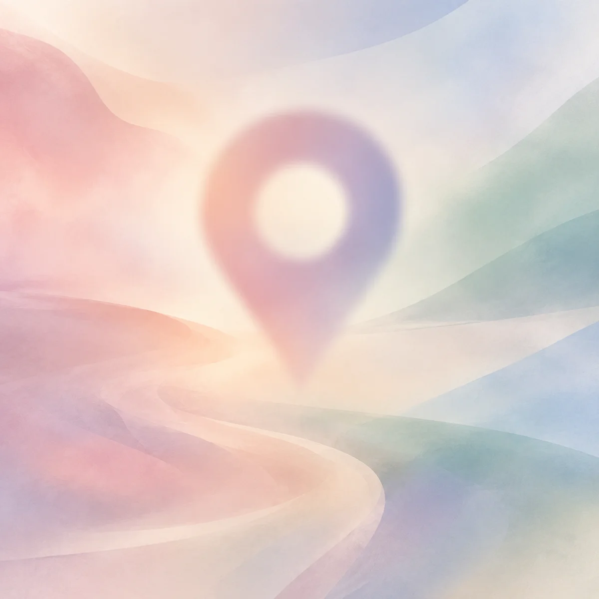 A blurred map pin fading into a pastel wash of colour