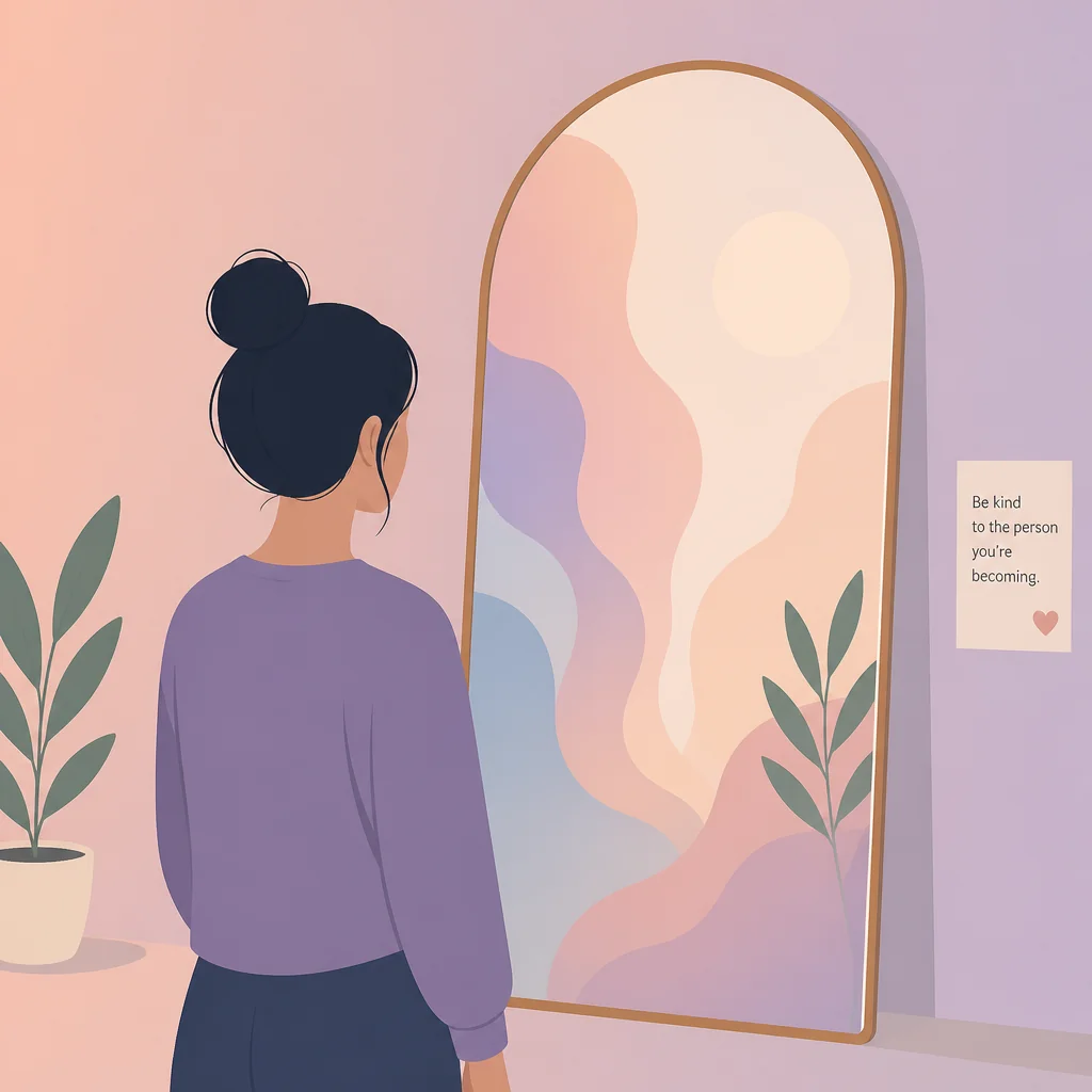 Minimalist illustration of a person reflecting in a mirror