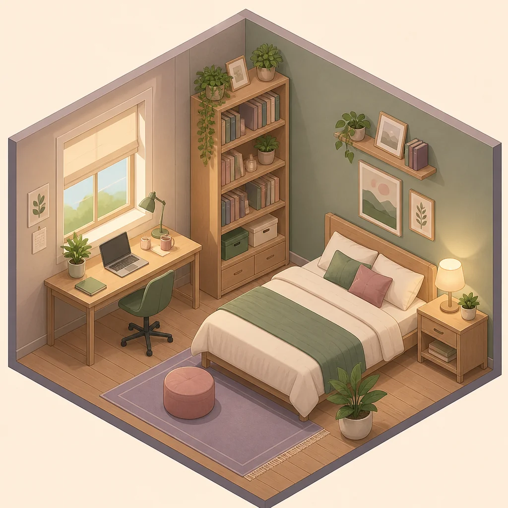 Isometric illustration of a serene personal space