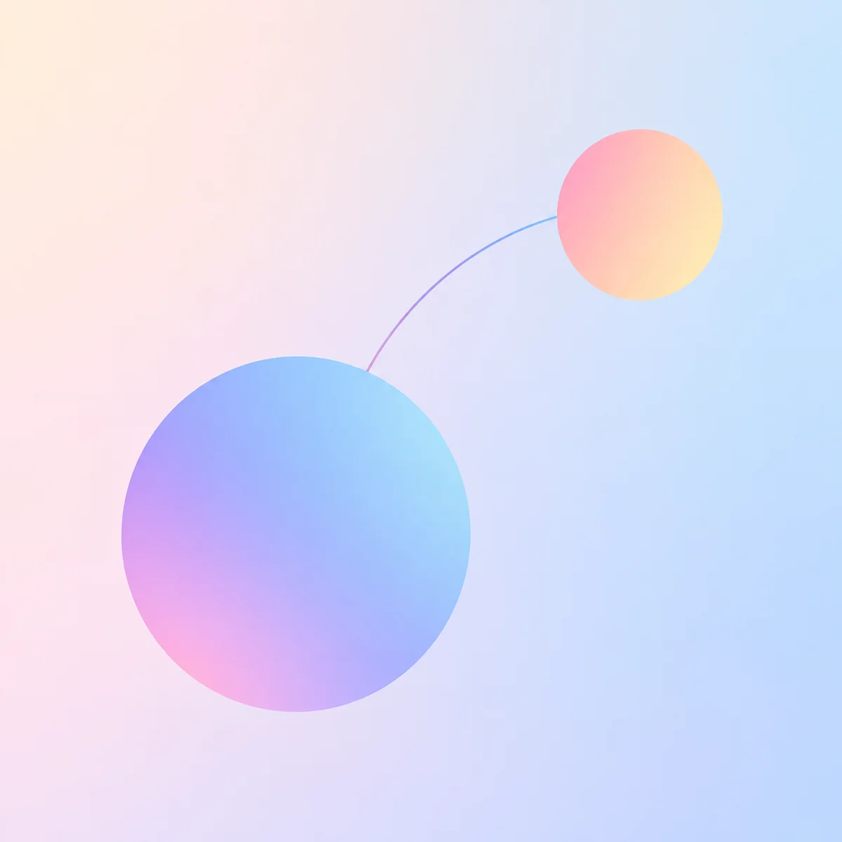 Two overlapping circles of different sizes connected by a thin curved line on a pastel gradient