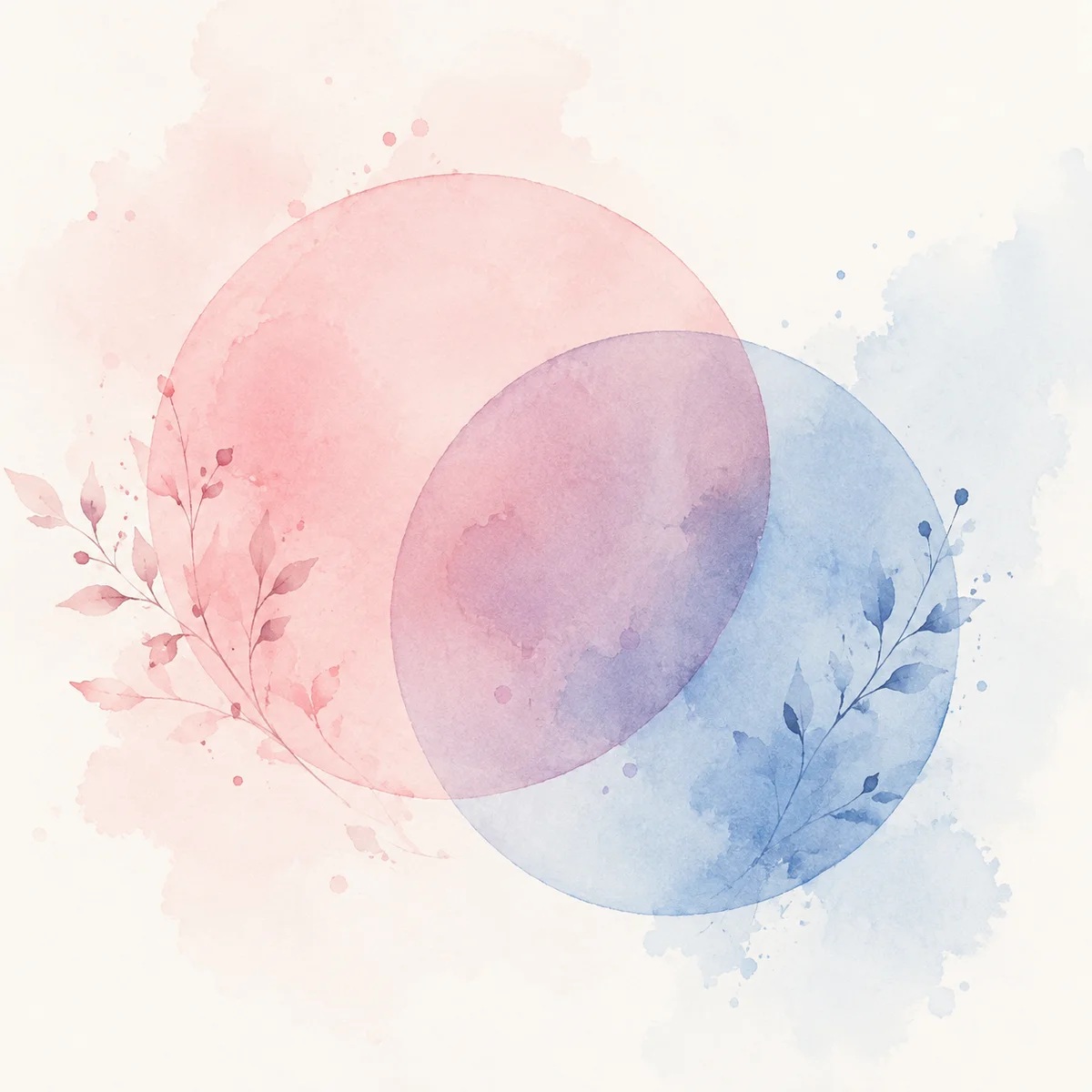 Watercolor of two overlapping translucent circles representing a primary and secondary partner relationship